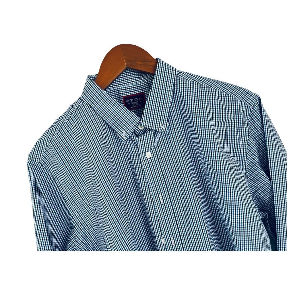 UNTUCKit Cotton Shirt Button-Down Blue Brown Small Check Long Sleeve Size XLarge
